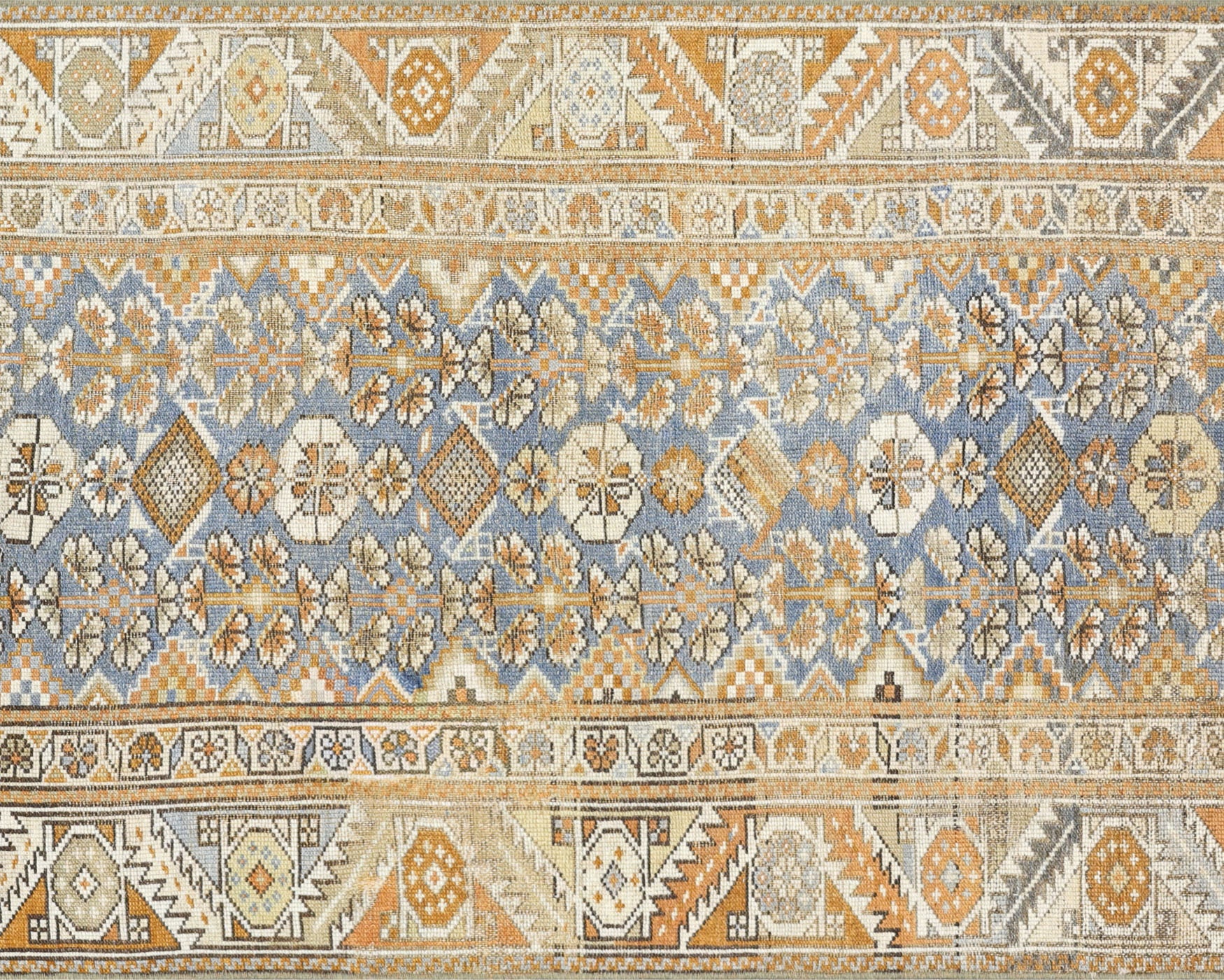 Antique Persian Melayer Rug in Blue,Ivory tones and an All Over pattern. Measuring 3 feet 4 inches x 10 feet 1 inches – SKU 240417