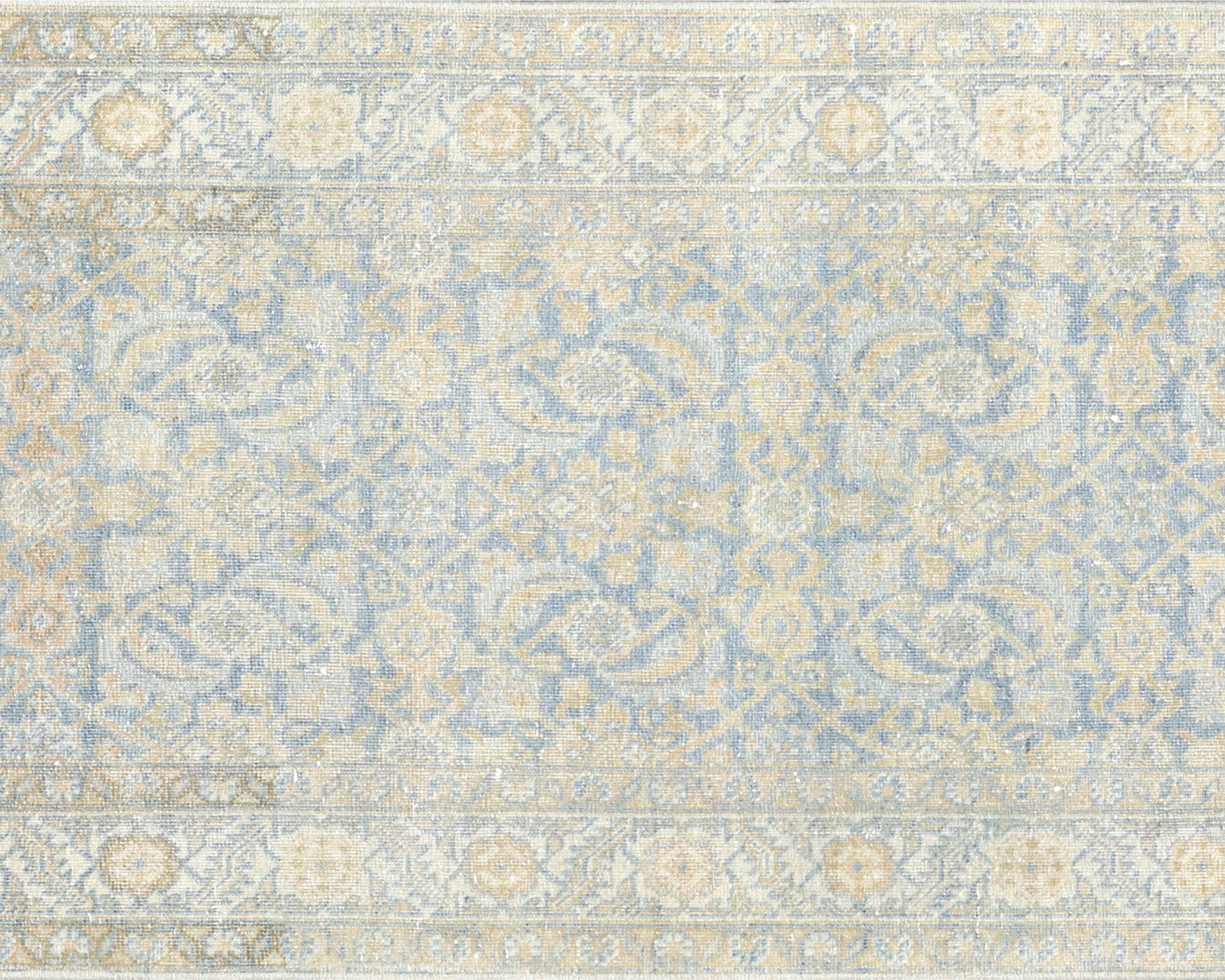 Semi Antique Persian Melayer Rug in Blue,Ivory tones and an All Over,Herati pattern. Measuring 2 feet 4 inches x 13 feet 2 inches – SKU 240422
