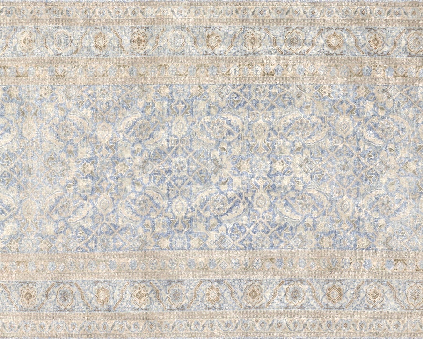 Semi Antique Persian Melayer Rug in Blue,Beige tones and an All Over,Herati pattern. Measuring 2 feet 10 inches x 17 feet 11 inches – SKU 240428