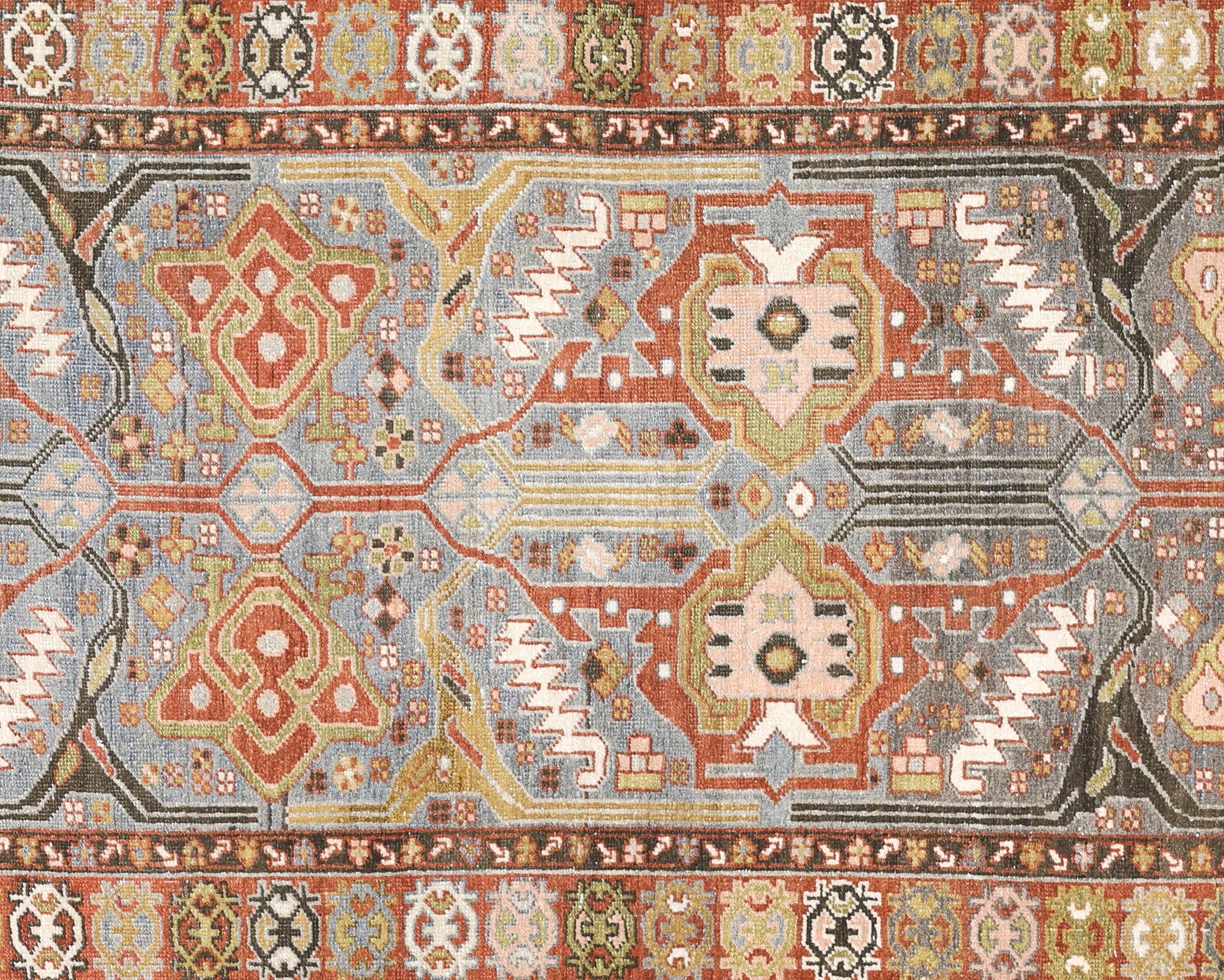 Antique Persian Heriz Rug in Taupe,Red tones and an All Over,Geometrical pattern. Measuring 3 feet 6 inches x 14 feet 6 inches – SKU 240482