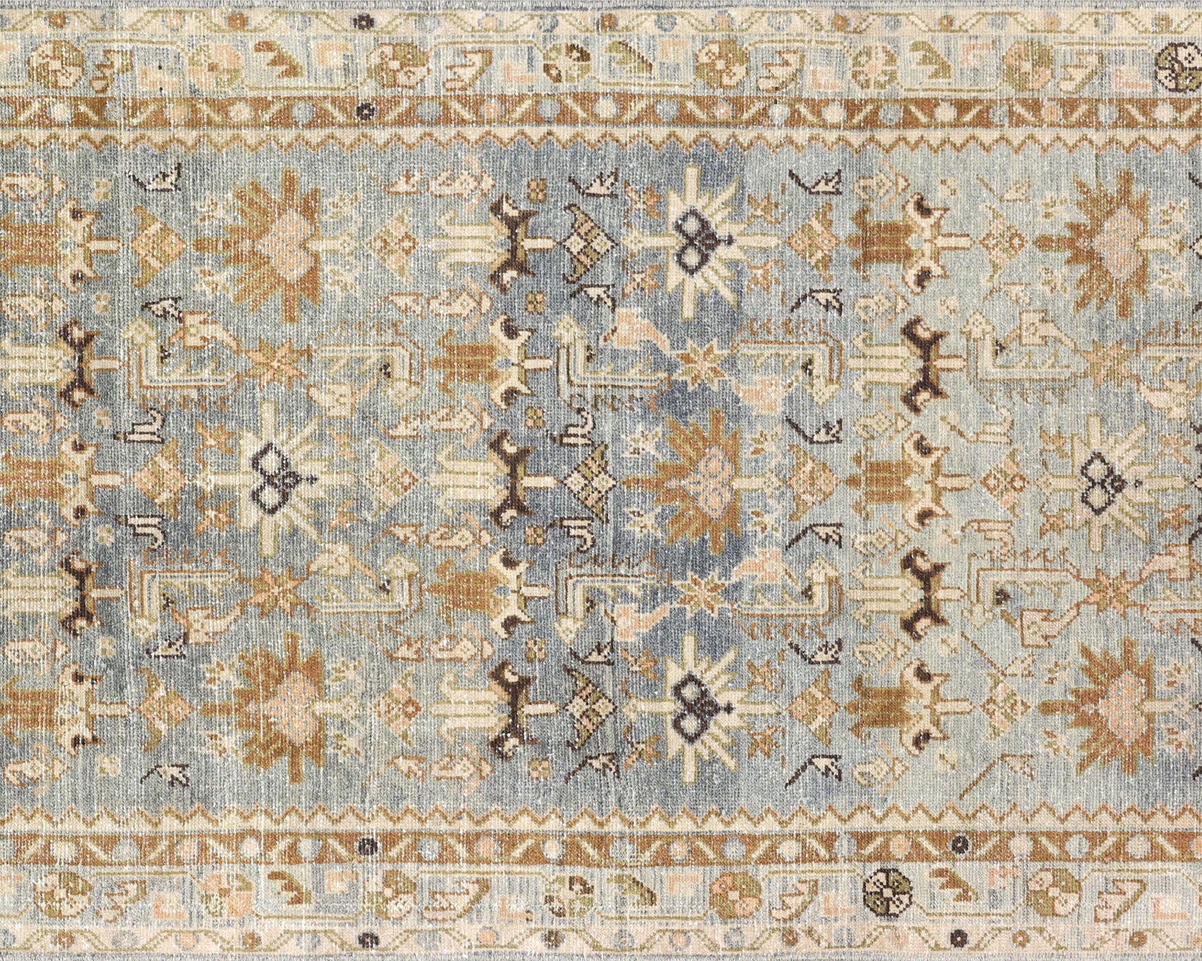 Semi Antique Persian Melayer Rug in Blue,Brown tones and an All Over,Herati pattern. Measuring 3 feet 8 inches x 16 feet 11 inches – SKU 240492