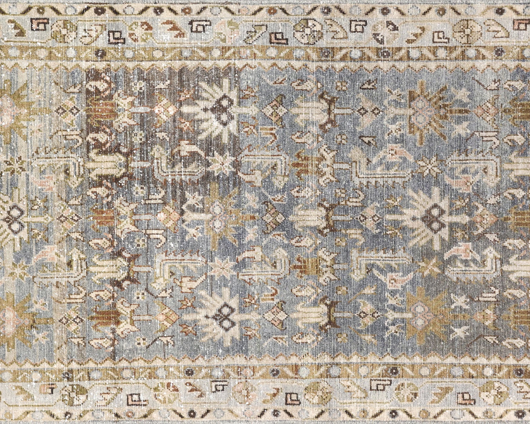 Semi Antique Persian Melayer Rug in Blue,Beige tones and an All Over,Herati pattern. Measuring 3 feet 6 inches x 10 feet 5 inches – SKU 240494