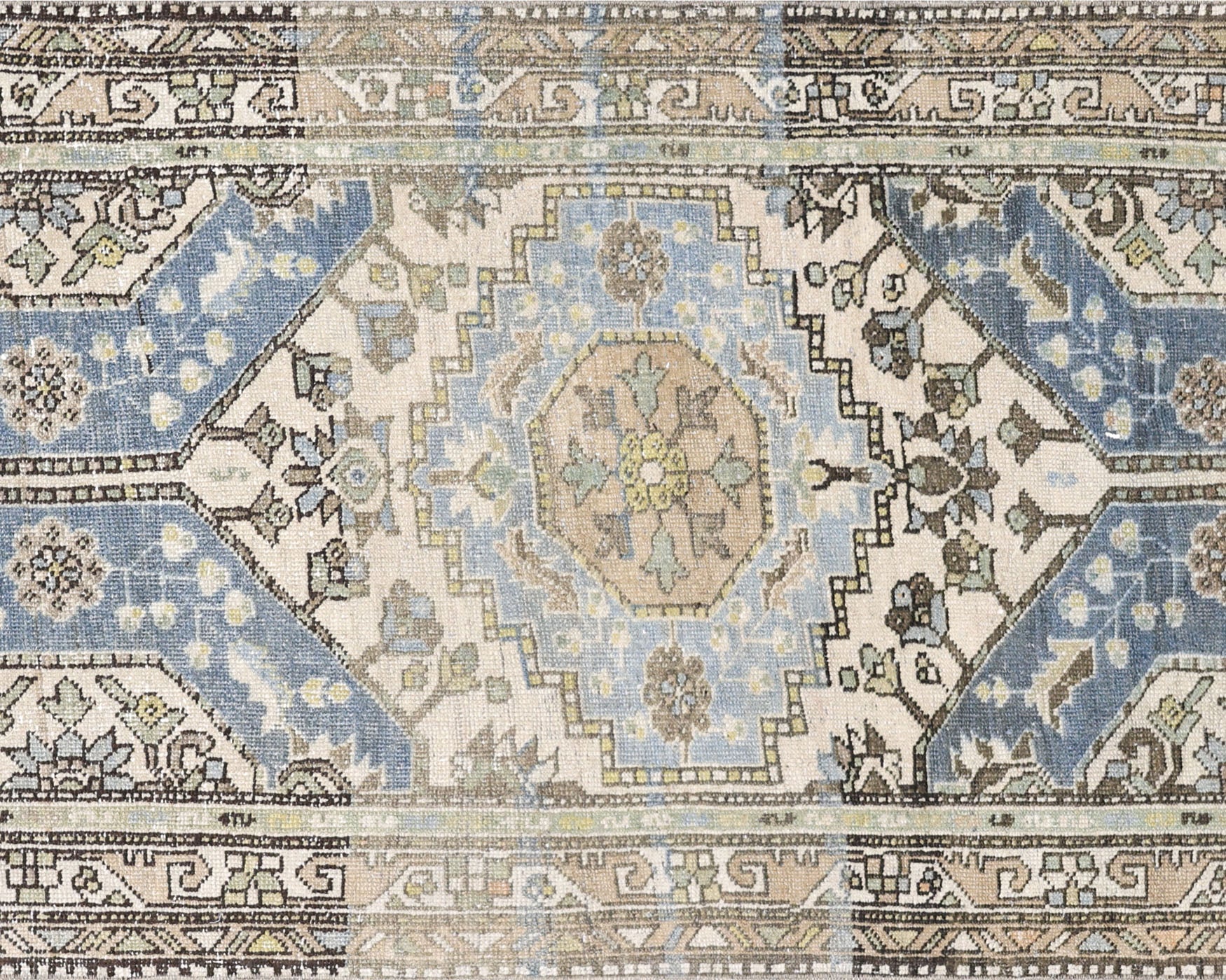 Semi Antique Persian Melayer Rug in Blue,Ivory tones and an All Over,Geometrical pattern. Measuring 2 feet 10 inches x 14 feet 9 inches – SKU 240495