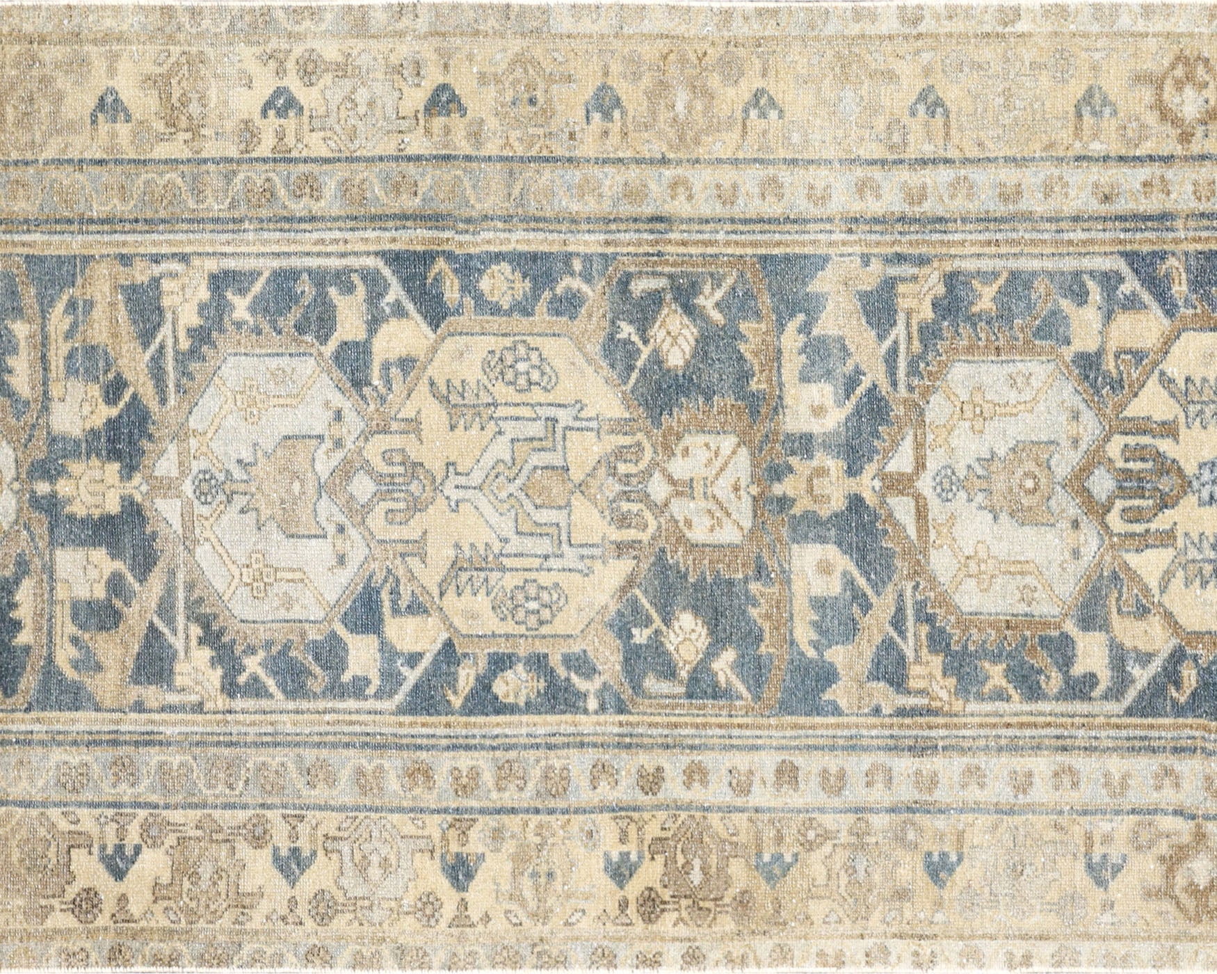 Semi Antique Persian Melayer Rug in Blue,Beige tones and an All Over,Geometrical pattern. Measuring 2 feet 9 inches x 15 feet 4 inches – SKU 240496