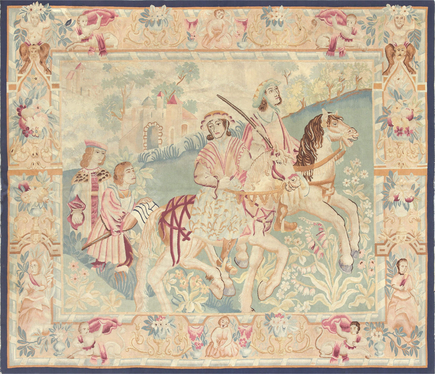 Antique French Aubusson Tapestry - 5'10" x 6'7"