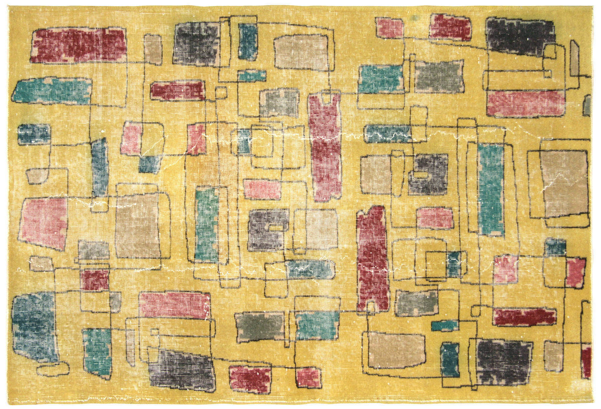 Vintage Turkish Mid-Century-Modern Rug - 4' x 5'10