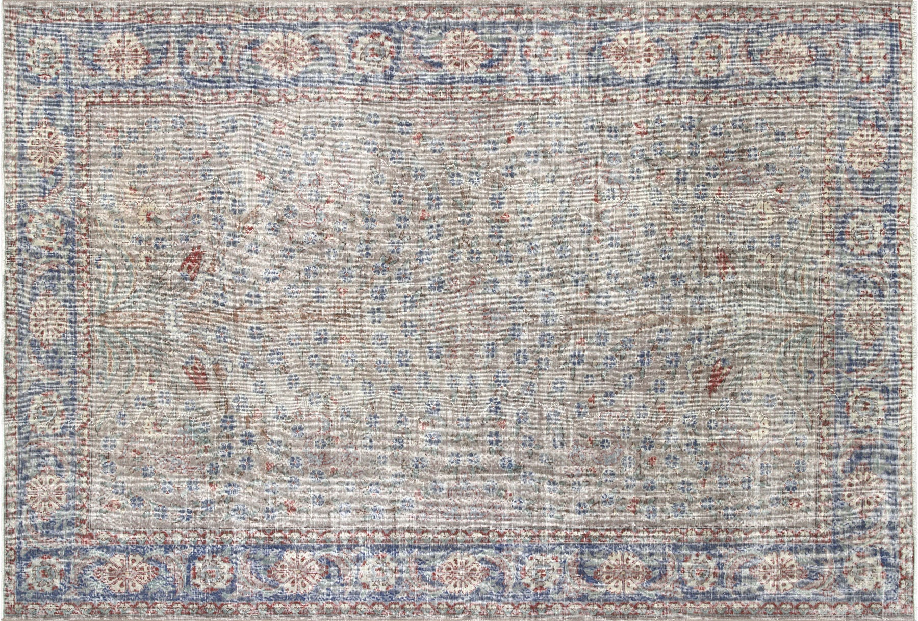 Vintage Turkish Oushak Rug in Blue tones and an All Over pattern. Measuring 7 feet 5 inches x 10 feet 10 inches – SKU 210105