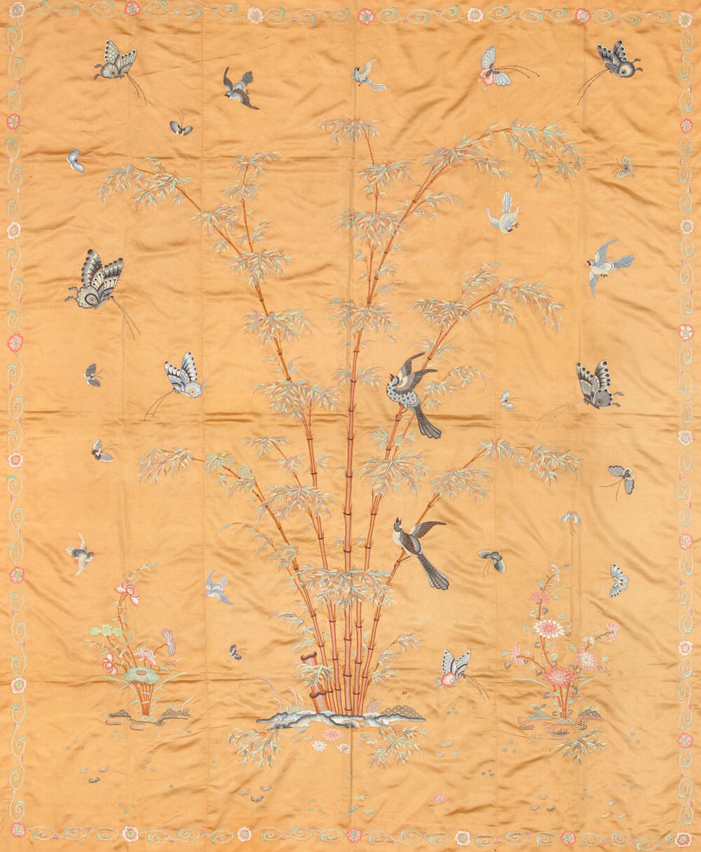 Semi Antique Cantonese Silk Bedspread - 7' x 8'