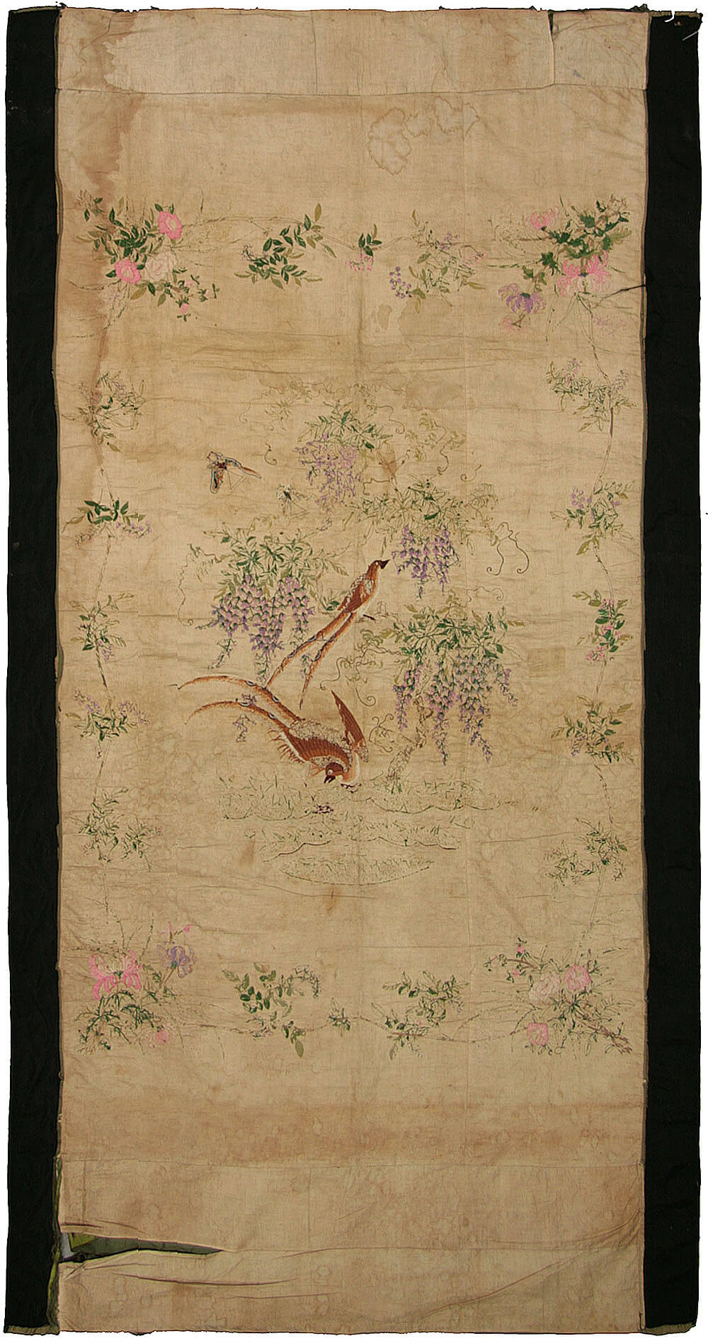Semi Antique Cantonese Silk Embrodery - 4'5" x 4'8"