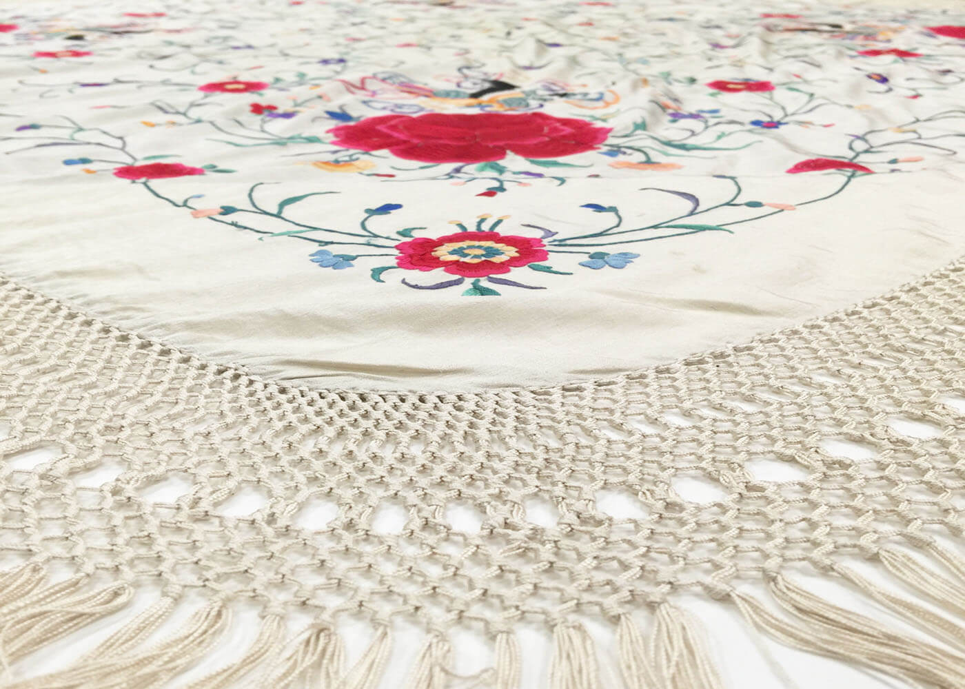 Vintage Cantonese Silk Embrodery - 4'3" x 4'3"