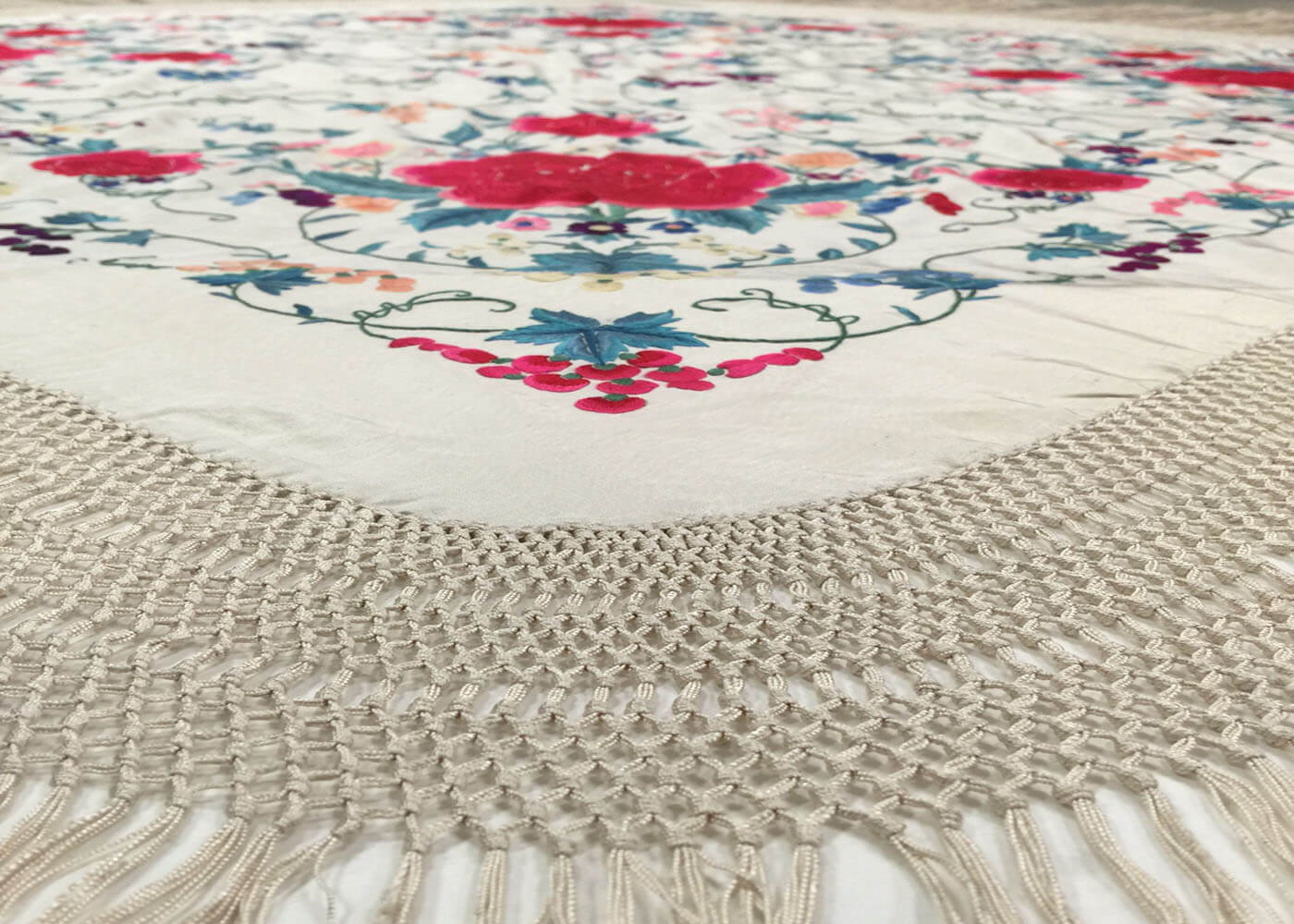 Vintage Cantonese Silk Shawl - 4'2" x 4'2"